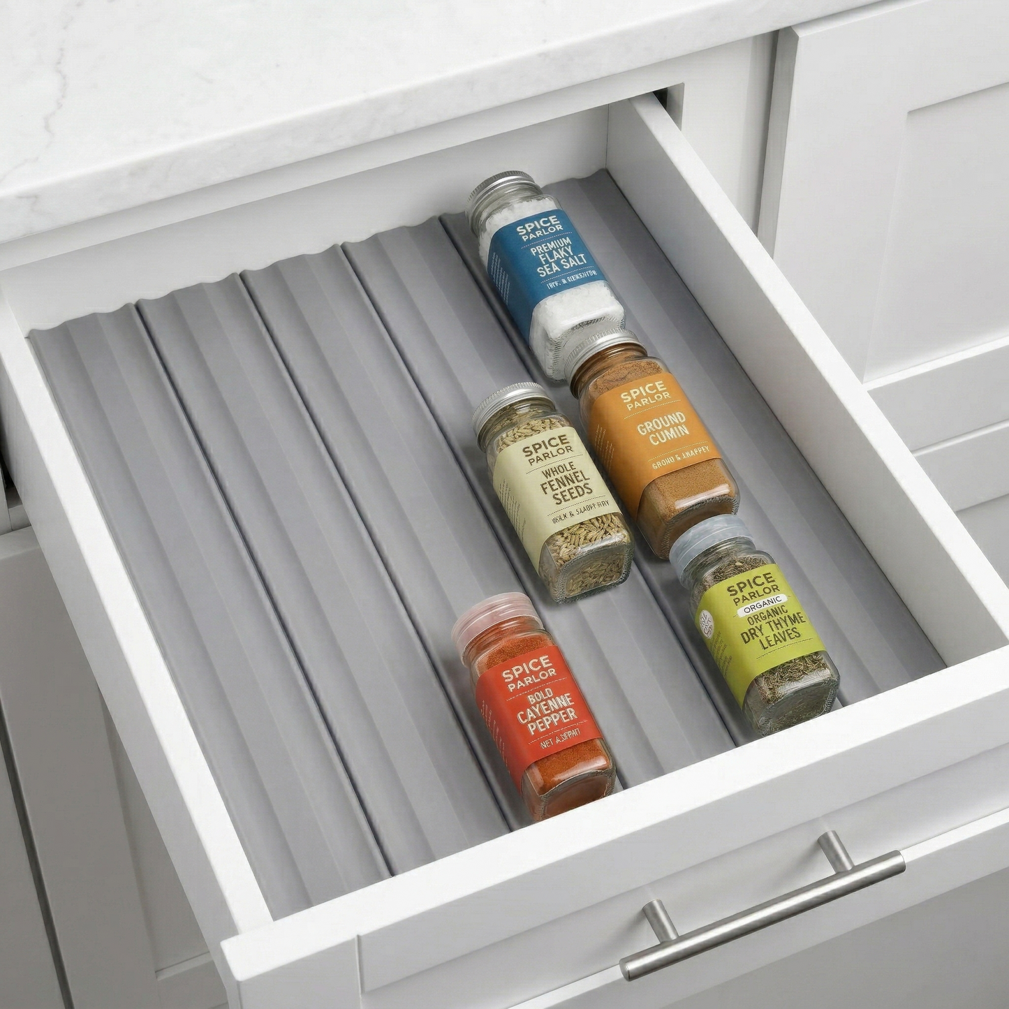The Container Store® Adjustable Spice Drawer Liner, 10ft Roll, Cut-to-Fit Drawer Insert for Spice Bottle Organization