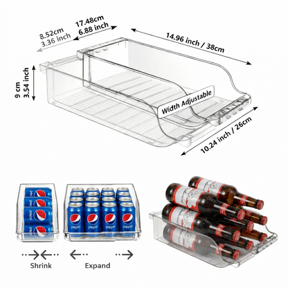 The Container Store® Adjustable Soda Can Organizer for Refrigerator, Expandable Can Dispenser for Fridge and Pantry