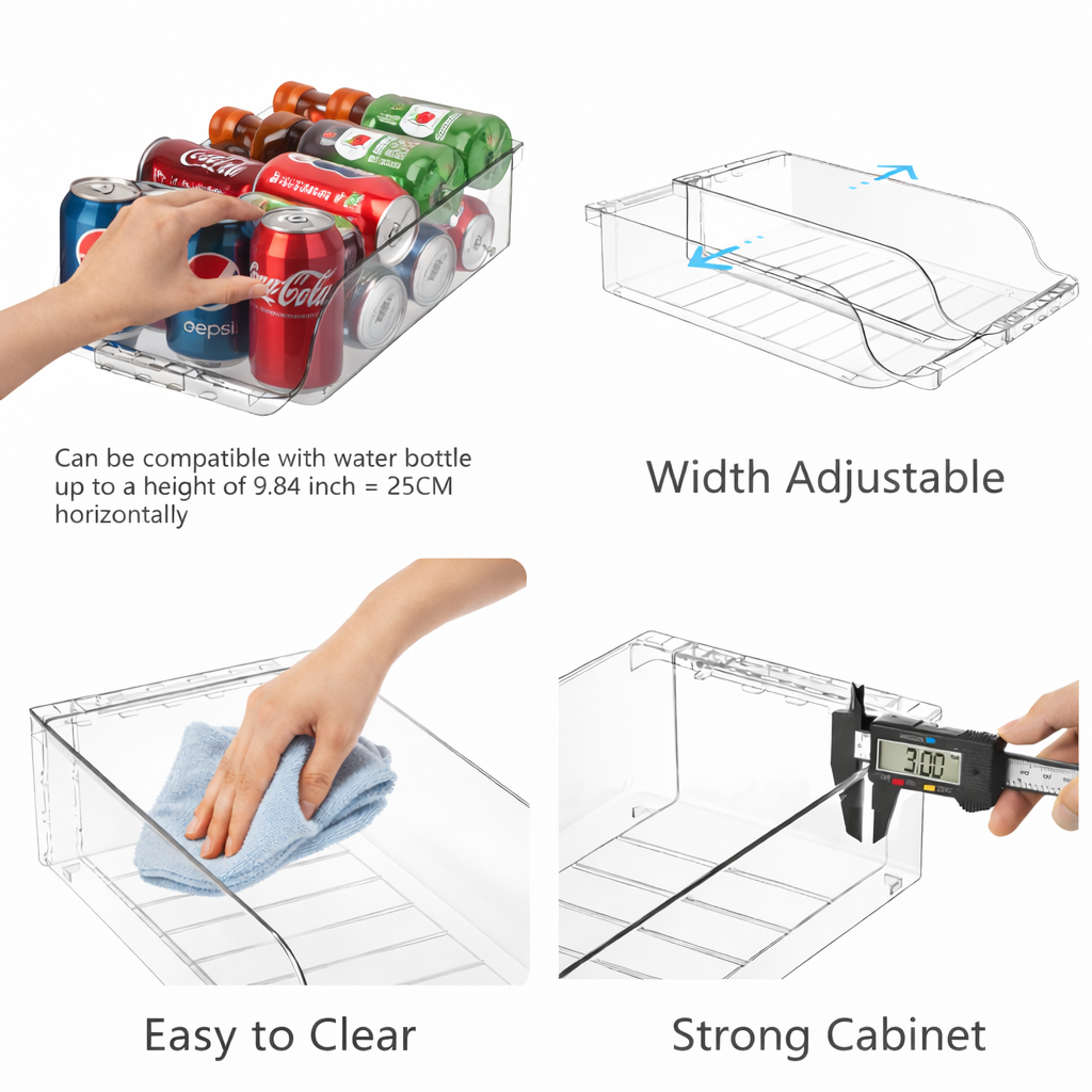 The Container Store® Adjustable Soda Can Organizer for Refrigerator, Expandable Can Dispenser for Fridge and Pantry
